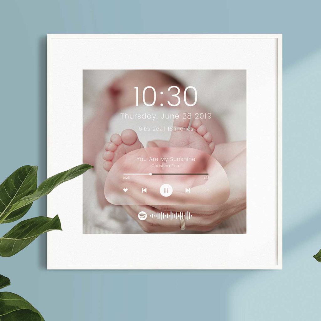 framed birth announcement with spotify song code | Print Your Song