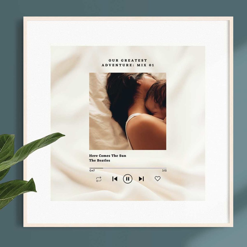 framed photo of mother and baby nursery decor | Print Your Song personalized song gifts