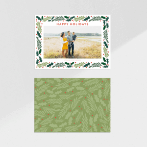 Happy Holiday Holly Border Holiday Card