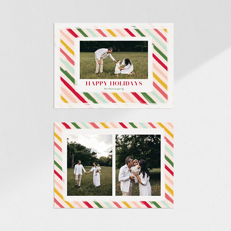 Candy Stripe Holiday photo card, front and back