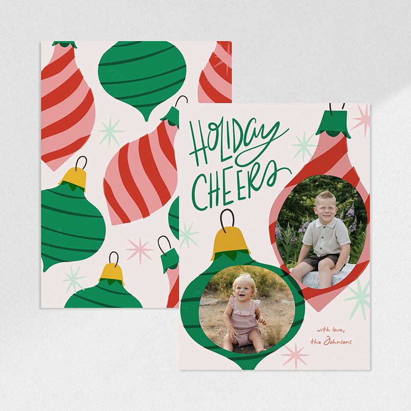 Holiday Cheer Ornaments photo Christmas card