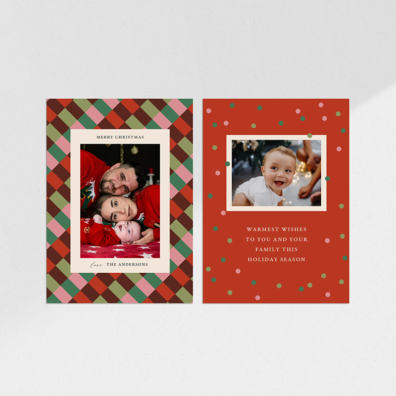 Merry Geometric Christmas photo card, front and back
