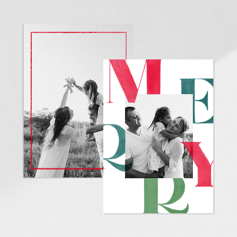 Painted Merry photo Christmas card